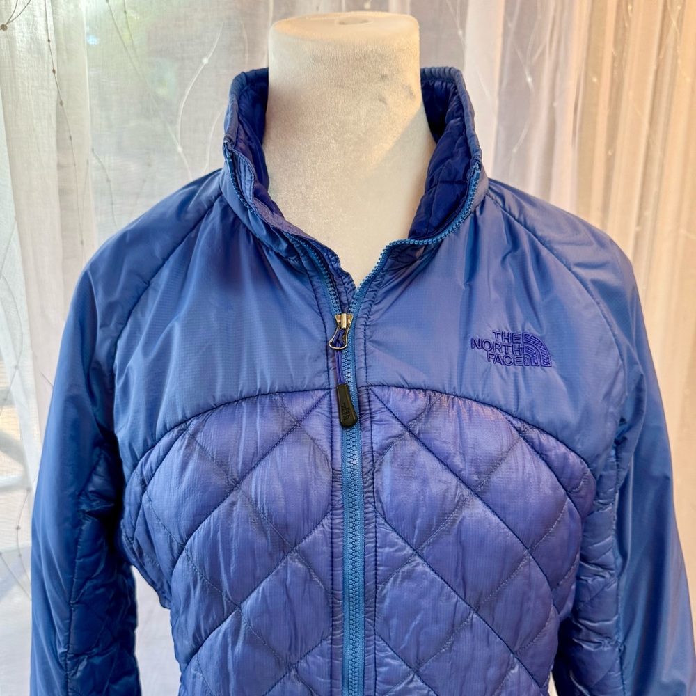 Th North Face Thermoball Jacket Wmns Primaloft Cinch Waist Blue Wrist Cuffs Sz M